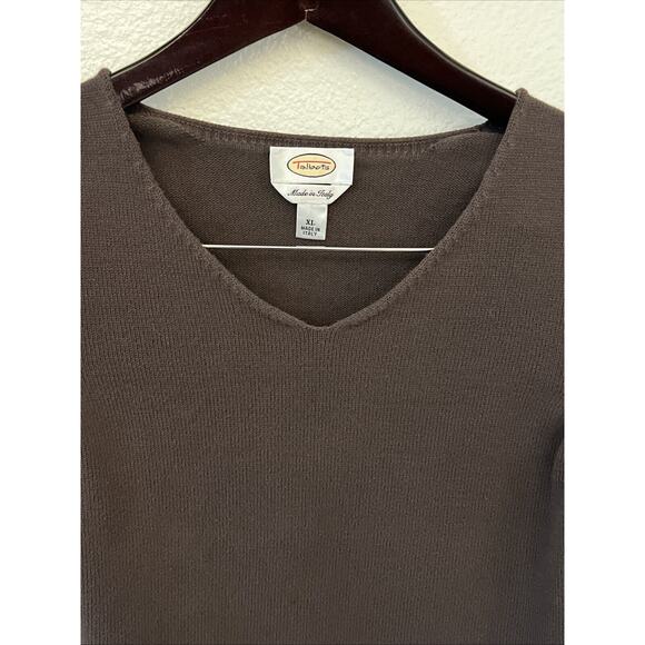 Vintage Talbots Brown Sweater Size X Large XL Short Sleeve V Neck Italy - Picture 2 of 7